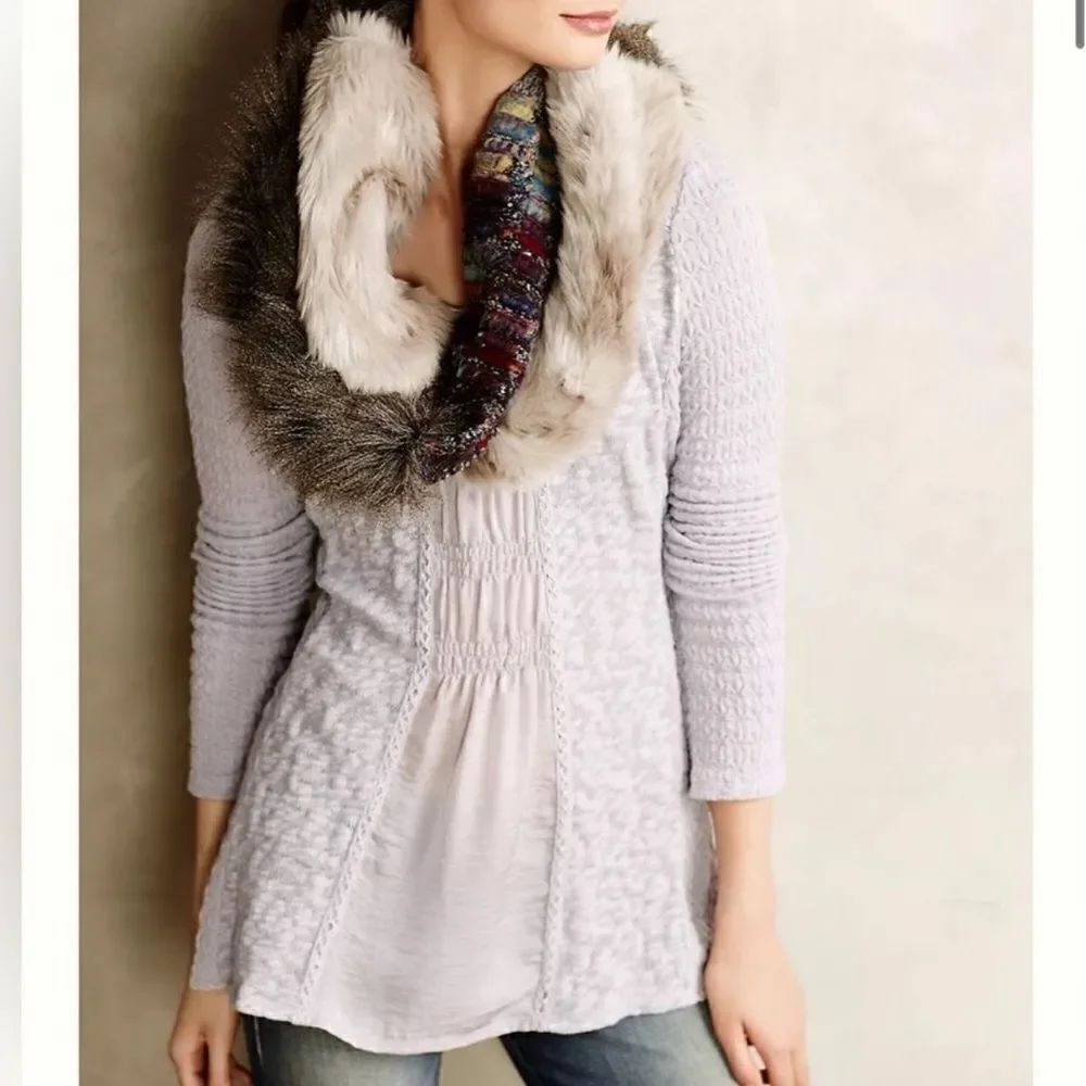 ANTHROPOLOGIE MEADOW RUE Arianell Smocked Long Sleeve Peasant Top Lavender Med